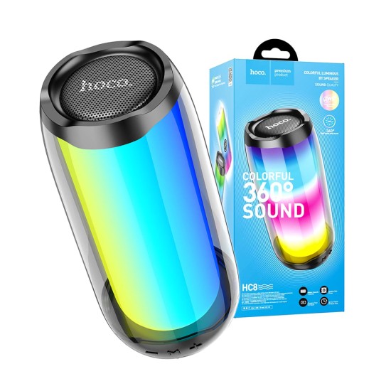 Hoco 360° Luminous Wireless Speaker HC8 Pulsating with AUX/FM/USB BT 1800mAh Black Hoco 360° Luminous Wireless Speaker HC8 Pulsating with AUX/FM/USB BT 1800mAh Black